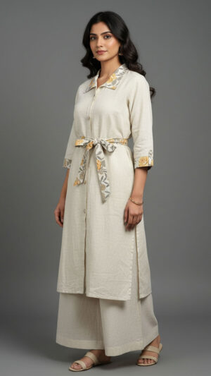 Maroon Embroidered Textured Rayon Front-Open Kurti beige cotton linen blend shirt kurti