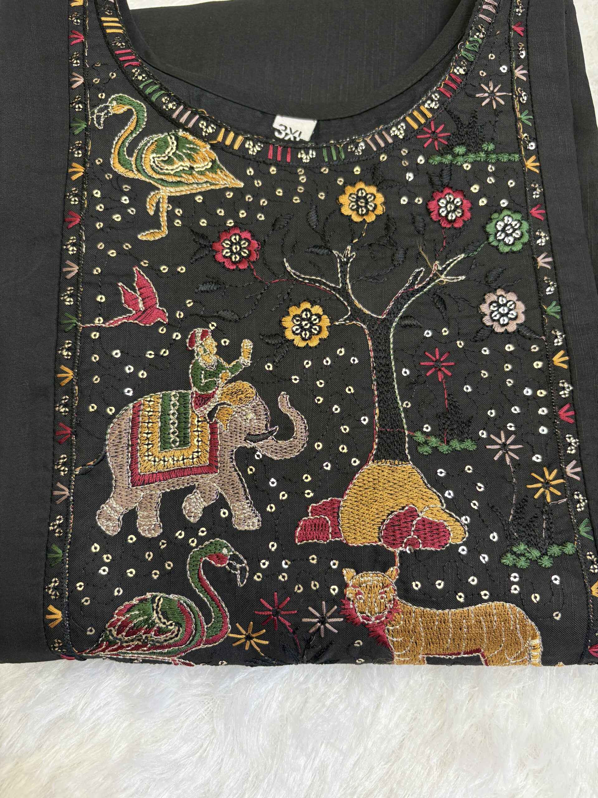 black embroidered jungle motif kurti black embroidered jungle motif kurti