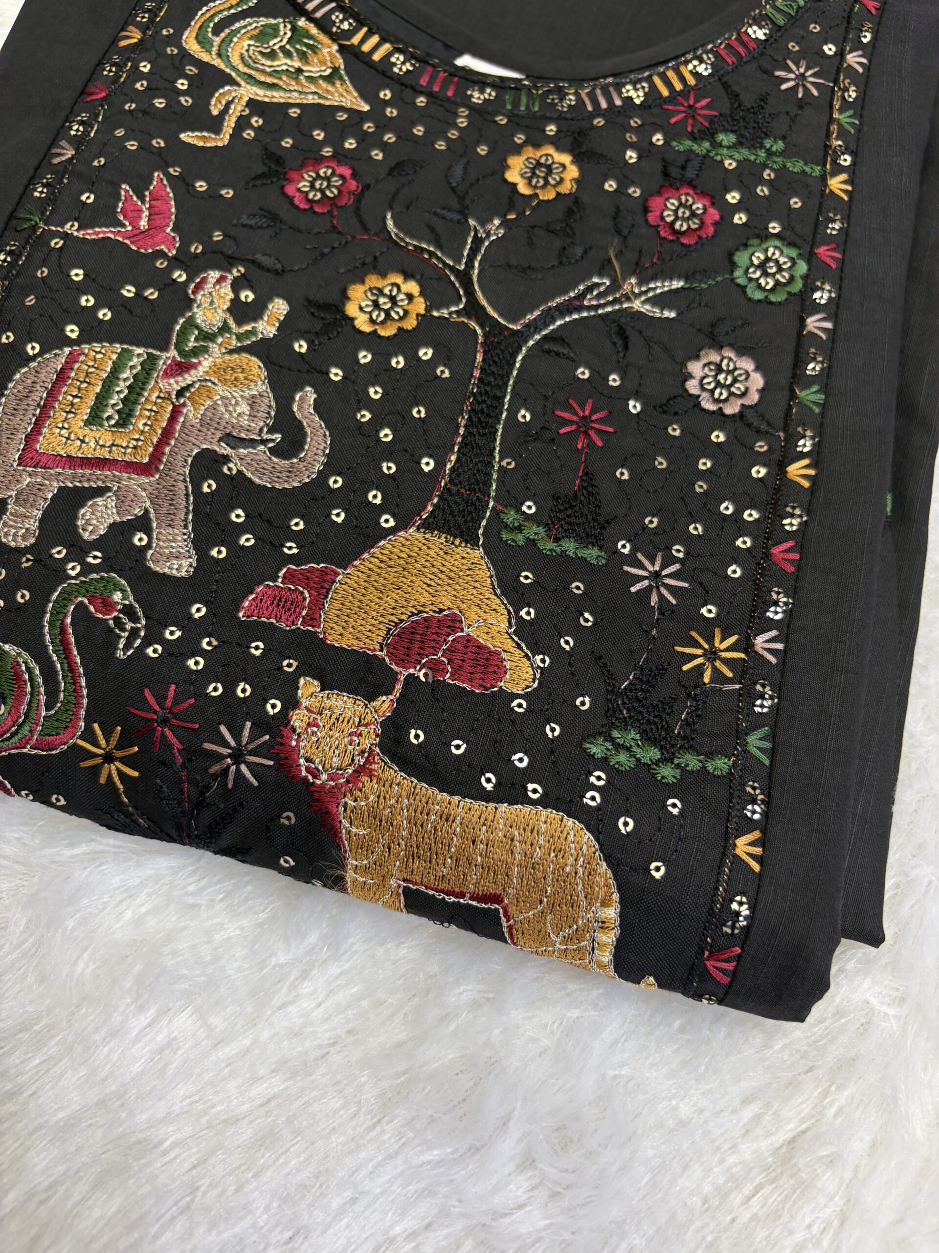 black embroidered jungle motif kurti black embroidered jungle motif kurti