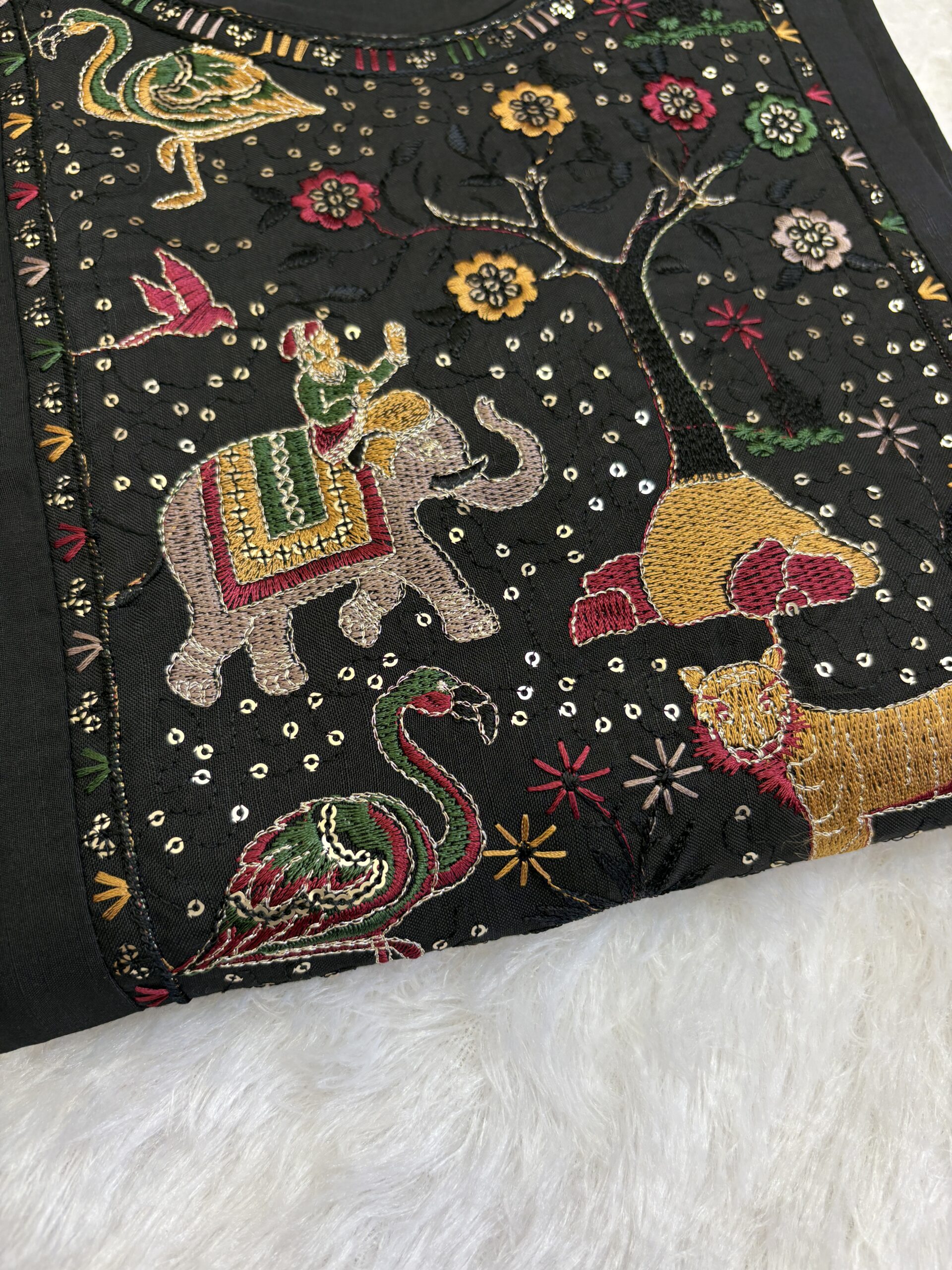 black embroidered jungle motif kurti black embroidered jungle motif kurti