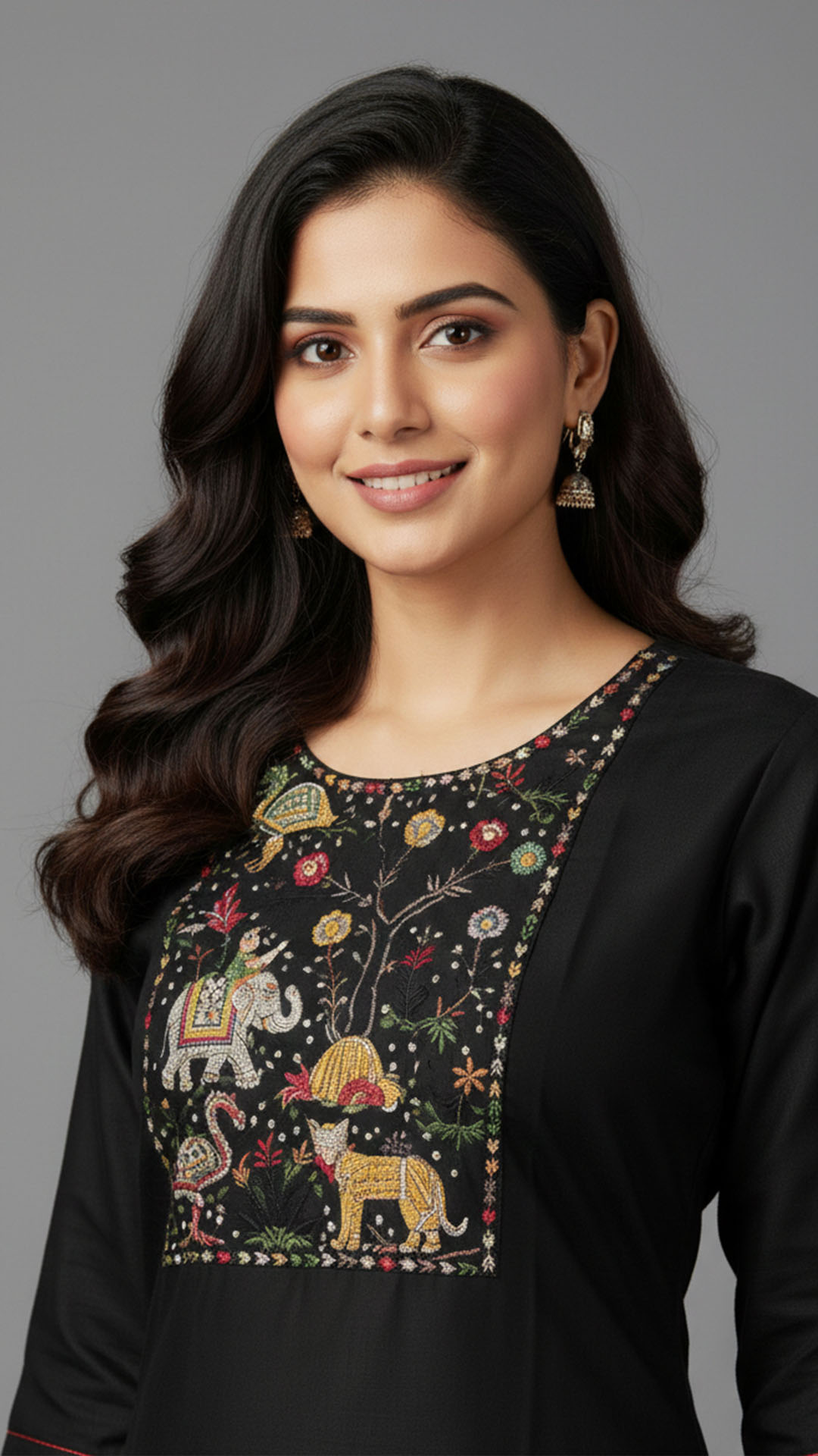 black embroidered jungle motif kurti black embroidered jungle motif kurti