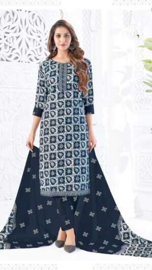 navy-blue-white-ajrakh-print-cotton-kurti-set