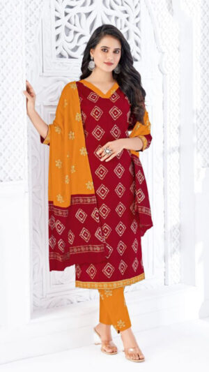 maroon-mustard-bandhej-print-cotton