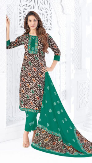 brown-green-printed-cotton-kurti-set