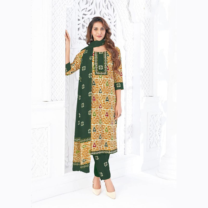 geometric print green & mustard cotton 3 piece set geometric print green & mustard cotton 3 piece set