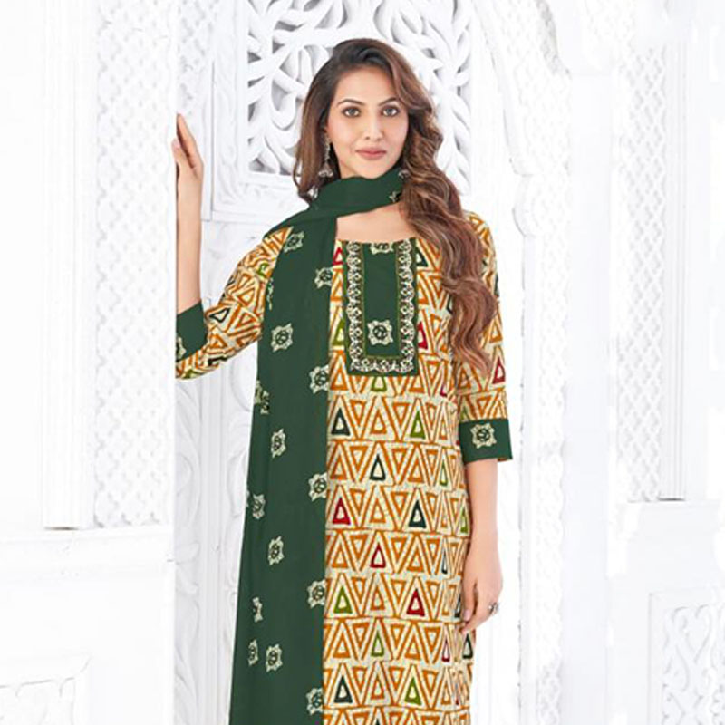 geometric print green & mustard cotton 3 piece set geometric print green & mustard cotton 3 piece set