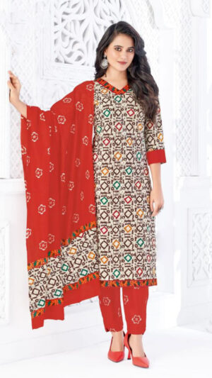 red-cream-printed-cotton-kurti-set