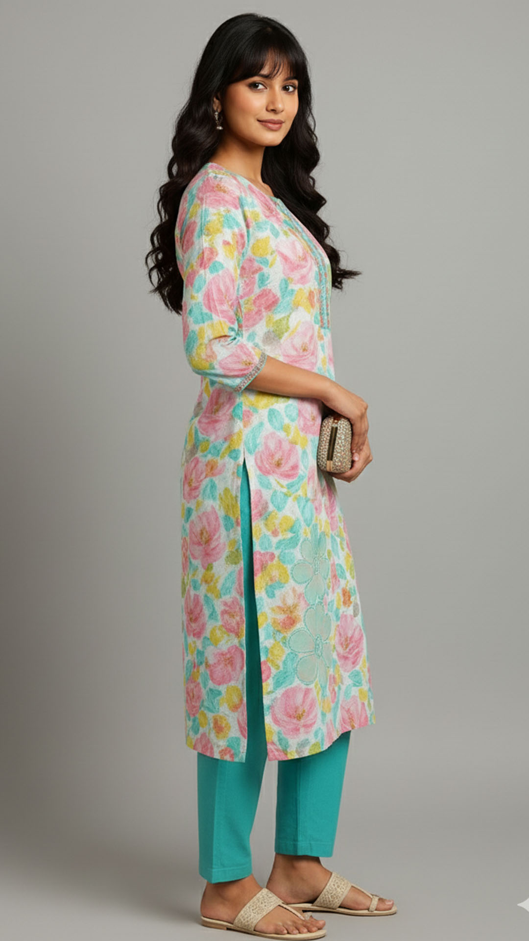 floral printed rayon kurti with front embroidery floral printed rayon kurti with front embroidery