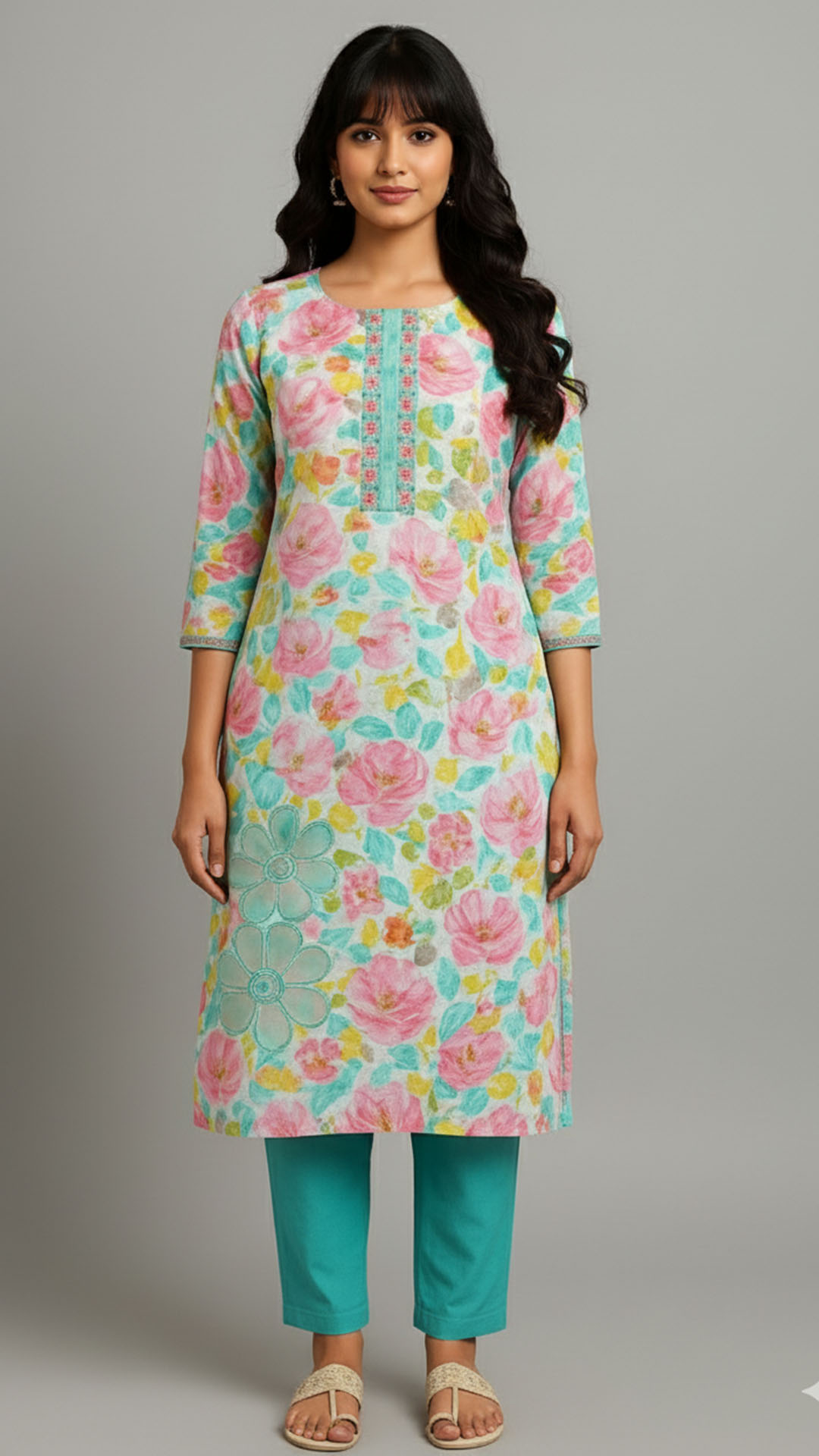 floral printed rayon kurti with front embroidery floral printed rayon kurti with front embroidery