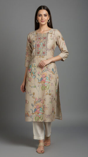 heavy embroidered neckline kurti