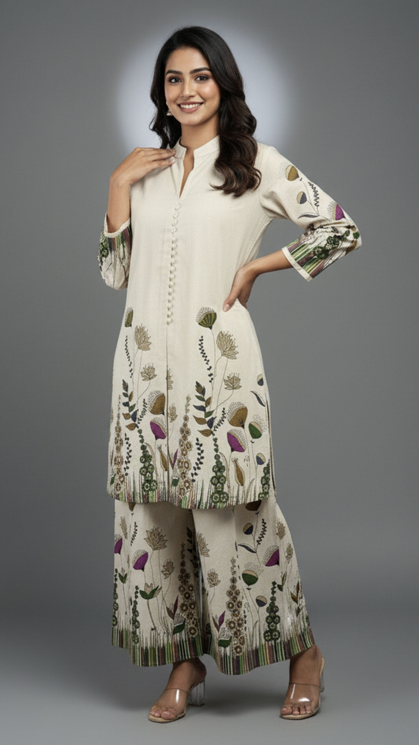 ivory floral printed 2 piece co ord set