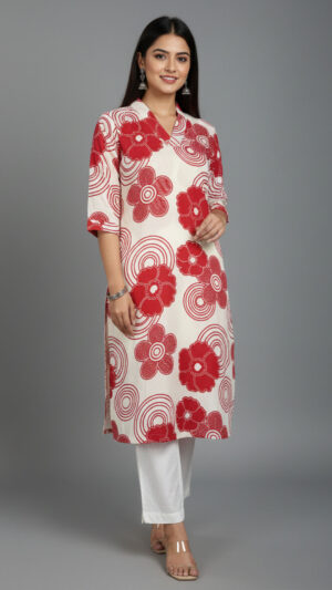 Maroon Embroidered Textured Rayon Front-Open Kurti auto draft