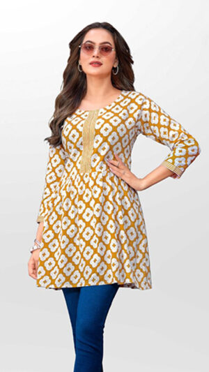 mustard yellow geometric print short tunic