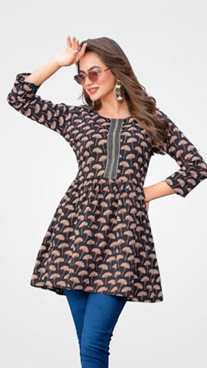 elegant black floral short tunic