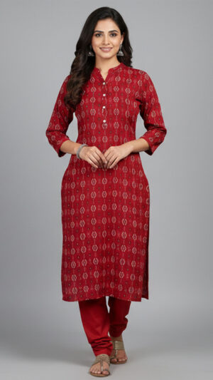 red-ikat-printed-rayon-kurti