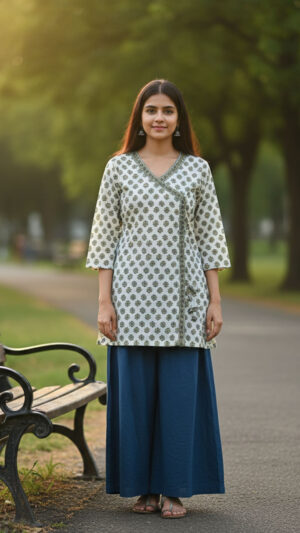 green-floral-cotton-kurti