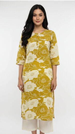 mustard-floral-printed-cotton-kurti