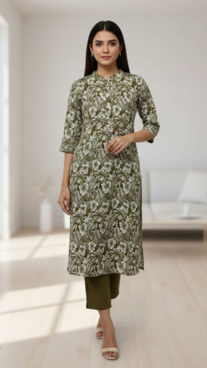 olive-green-floral-printed-cotton-kurti