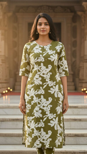 olive-leaf-printed-cotton-straight-kurti