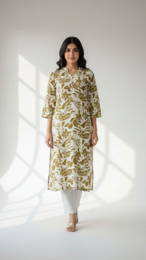 olive-white-floral-cotton-straight-kurti